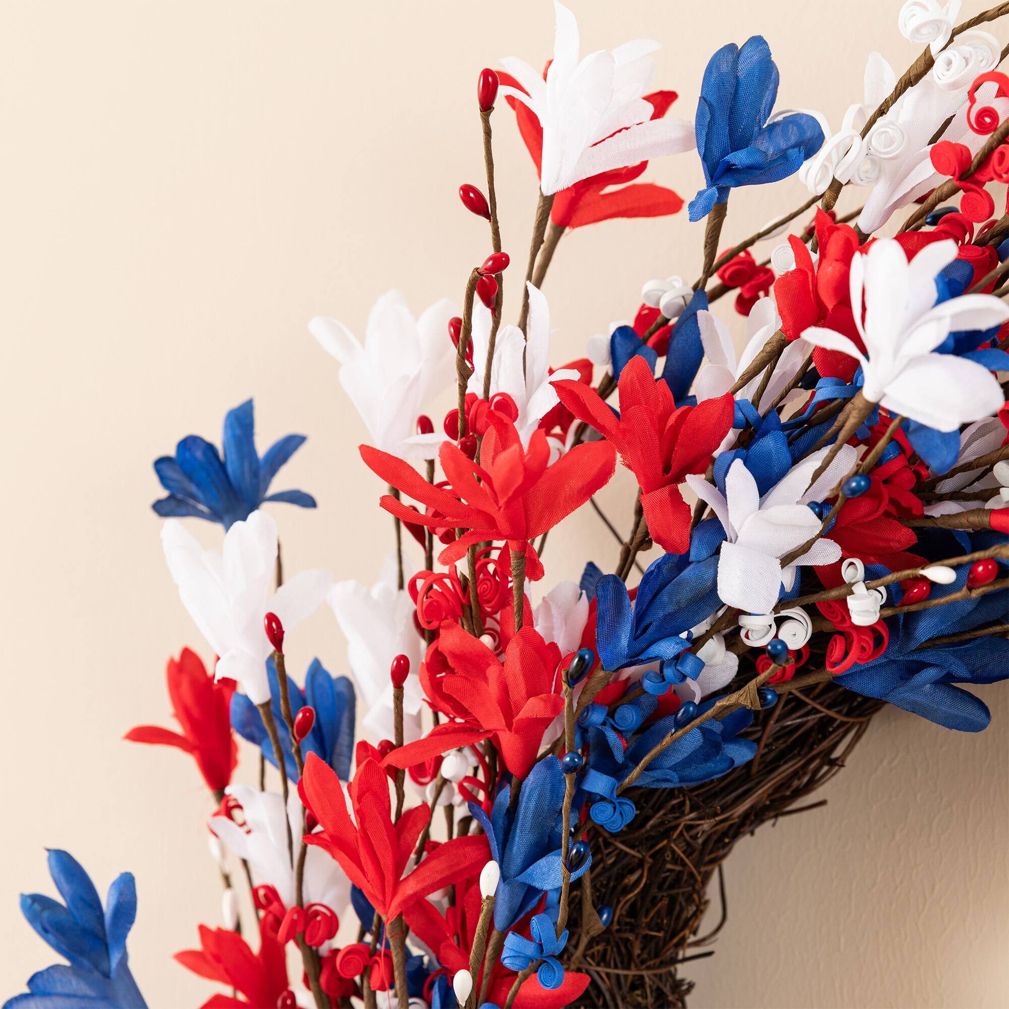 Glitzhome® 24" Patriotic Americana Red, White & Blue Floral Wreath